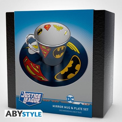 Комплект ABYSTYLE DC COMICS Mirror mug & plate set Logo, Чаша, Подложка с емблеми - Мърч - снимка 2