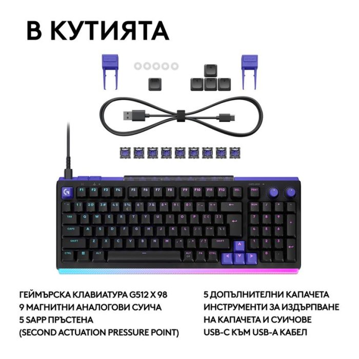 Геймърска механична клавиатура Logitech G512 X 98 - Dual Swap Analog/Mechanical Switch - Black - Геймърски клавиатури gaming - снимка 6