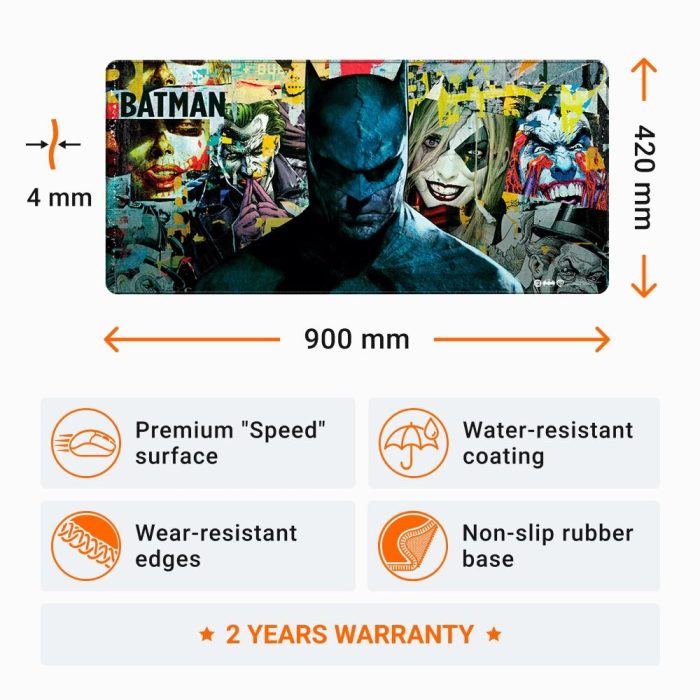 Геймърски пад DC Batman: Torn Collage - Batman and Villains, XL - Геймърски подложки за мишки - снимка 3
