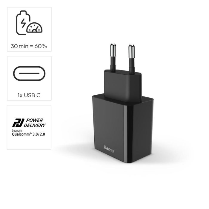 HAMA Бързо зарядно, USB-C, PD, 20 W, черно - Зарядно за телефон - снимка 10