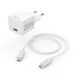 HAMA Комплект бързо мини зарядно с USB-C кабел за зареждане, PD, 20W, 1 м, бяло - Зарядно за телефон