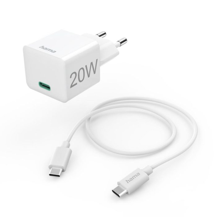 HAMA Комплект бързо мини зарядно с USB-C кабел за зареждане, PD, 20W, 1 м, бяло 1 HAMA Комплект бързо мини зарядно с USB-C кабел за зареждане, PD, 20W, 1 м, бяло - Зарядно за телефон