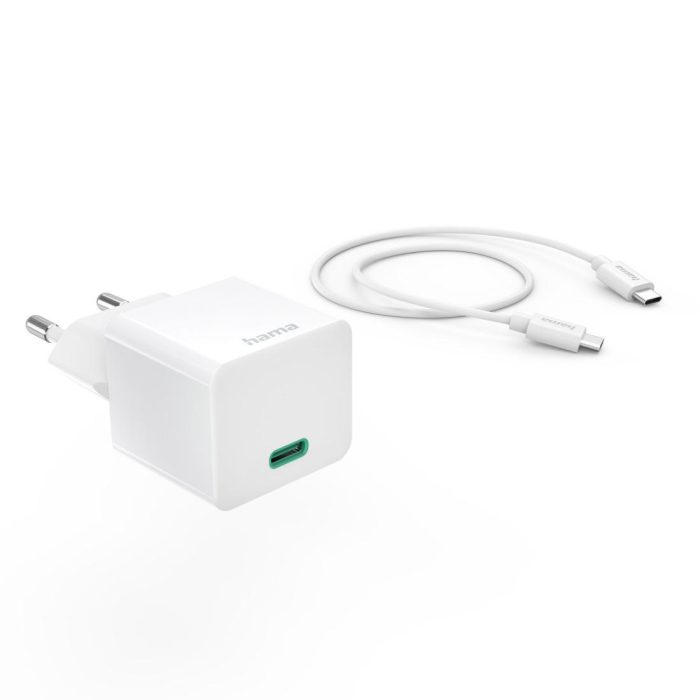 HAMA Комплект бързо мини зарядно с USB-C кабел за зареждане, PD, 20W, 1 м, бяло - Зарядно за телефон - снимка 2