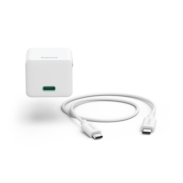 HAMA Комплект бързо мини зарядно с USB-C кабел за зареждане, PD, 20W, 1 м, бяло - Зарядно за телефон - снимка 4
