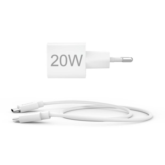 HAMA Комплект бързо мини зарядно с USB-C кабел за зареждане, PD, 20W, 1 м, бяло - Зарядно за телефон - снимка 6