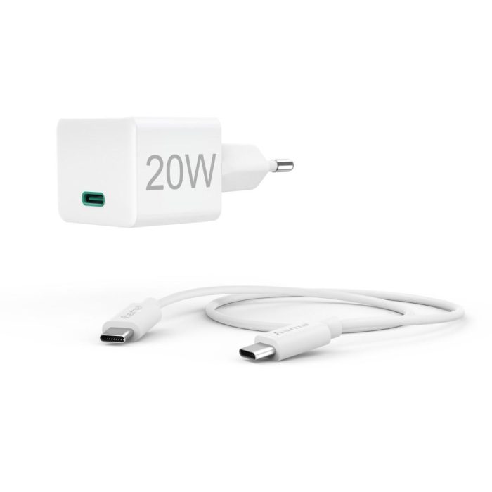 HAMA Комплект бързо мини зарядно с USB-C кабел за зареждане, PD, 20W, 1 м, бяло - Зарядно за телефон - снимка 7