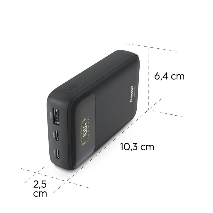 HAMA Външна батерия "PD10-W20", 10000 mAh, 3 изхода: 2 x USB-C, USB-A, Бързо зареждане - Power Bank - снимка 11