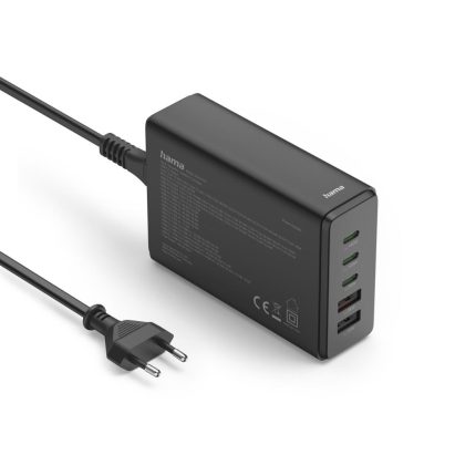 HAMA Зарядна станция 140 W, GaN, Fast Charger, 3 x USB-C, 2 x USB-A, PD - Зарядно за лаптоп - снимка 2