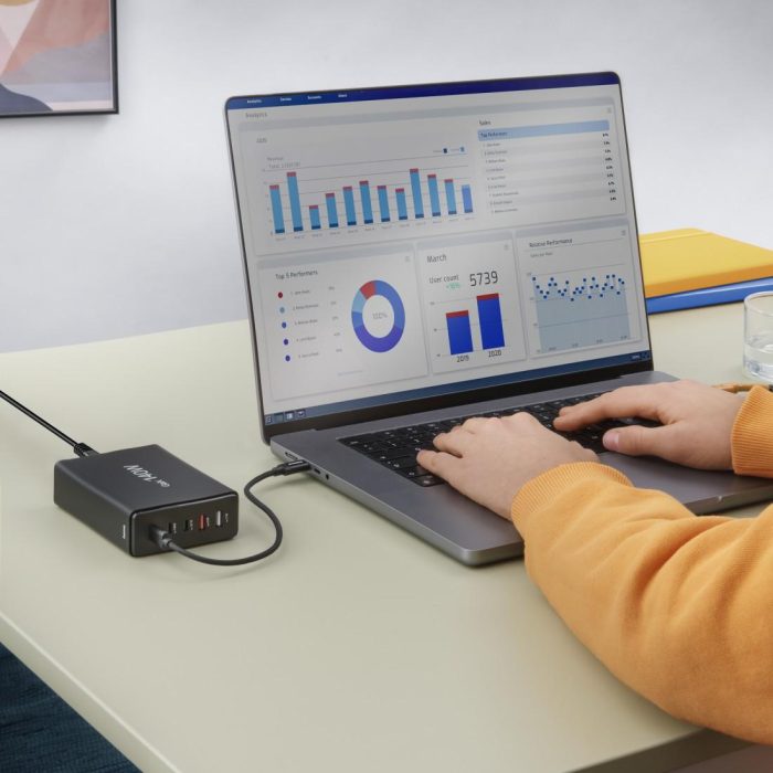 HAMA Зарядна станция 140 W, GaN, Fast Charger, 3 x USB-C, 2 x USB-A, PD - Зарядно за лаптоп - снимка 6