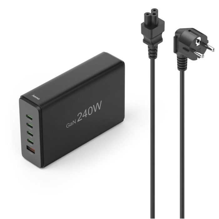 HAMA Зарядна станция 240 W, GaN, Fast Charger, 4 x USB-C, 1 x USB-A, PD - Зарядно за лаптоп - снимка 12