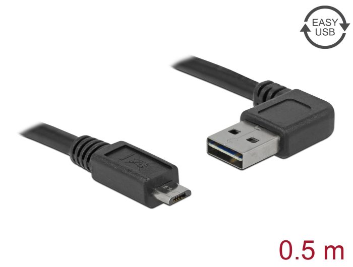 Кабел Delock EASY-USB 2.0 Type-A мъжко angled left / right > USB 2.0 Type Micro-B мъжко 0,5 m - Кабели за телефони - снимка 2