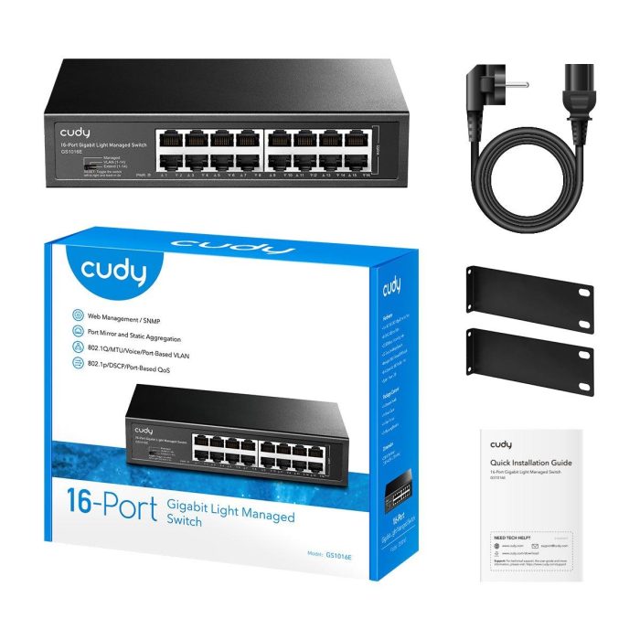 Суич Cudy GS1016E, 16 портов, управляем, 10/100/1000,  CUDY Cloud APP, Метален корпус 4
