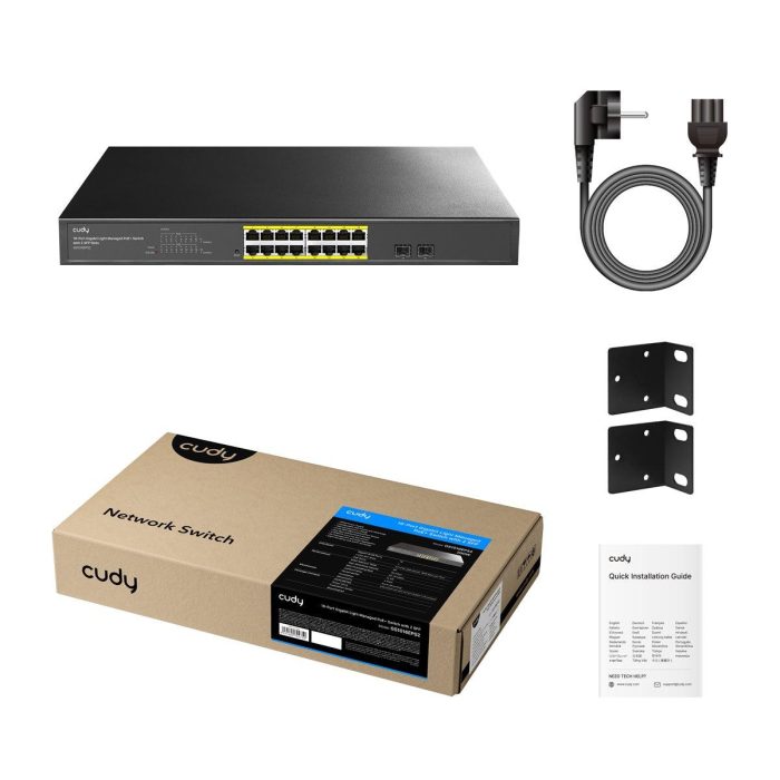 Суич Cudy GS1016EPS2, 16 портов, управляем Gigabit PoE+, 2x Gigabit SFP слота - Управляем мрежов суич - снимка 4